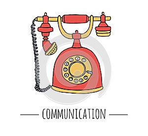 Vector vintage telephone. Retro illustration of wired rotary dial telephone