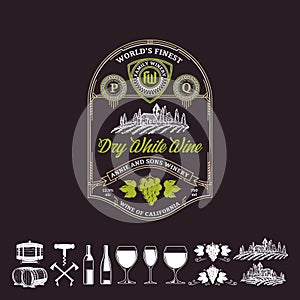 Vector vintage thin line style red wine label