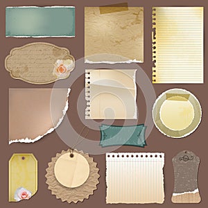 Vector vintage torn paper and labels set