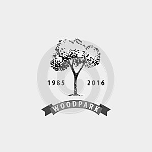 Vector vintage tree logo. Eco, print, hipster emblem