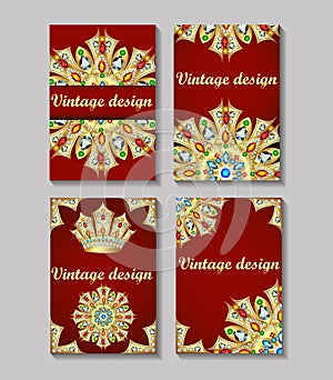 Vector vintage visiting card set. Floral mandala pattern and orn