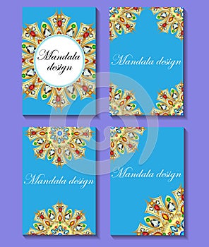 Vector vintage visiting card set. Floral mandala pattern and orn