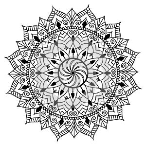 Mandala. Coloring book page. Indian artistes medallion. White and coloring background black outline. photo