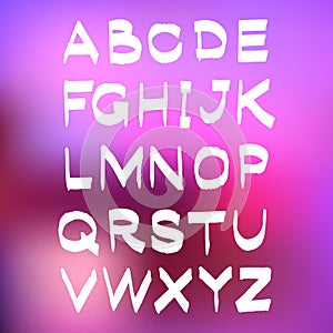 Vector violet alphabet ABC letters hand drawn isolated on white