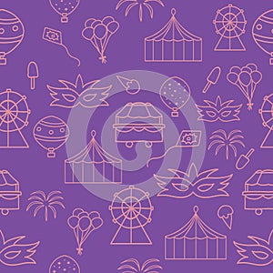 Vector violet carnival scenes seamless pattern background