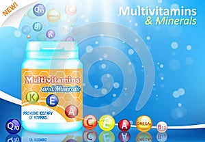 Vector vitamin and mineral complex advertising poster
