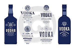 Vector vodka labels and bottle mockups