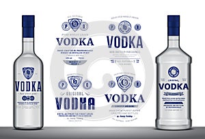 Vector vodka labels and bottle mockups