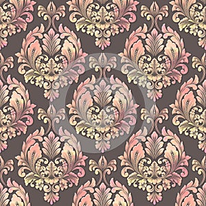 Vector volumetric damask seamless pattern background. Elegant luxury embossed texture with watercolor for wallpapers