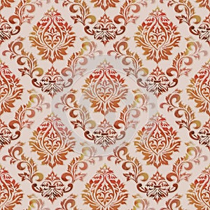 Vector volumetric damask seamless pattern background. Elegant luxury embossed texture with watercolor for wallpapers