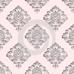 Vector volumetric damask seamless pattern background. Elegant luxury embossed texture with watercolor for wallpapers