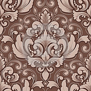 Vector volumetric damask seamless pattern element. Elegant luxury embossed texture for wallpapers, backgrounds and page