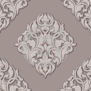 Vector volumetric damask seamless pattern element. Elegant luxury embossed texture for wallpapers, backgrounds and page