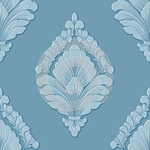 Vector volumetric damask seamless pattern element. Elegant luxury embossed texture for wallpapers, backgrounds and page