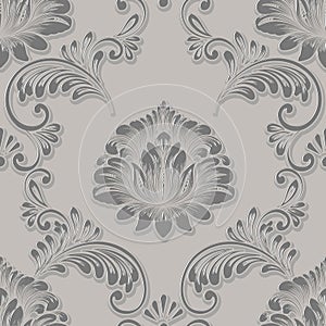 Vector volumetric damask seamless pattern element. Elegant luxury embossed texture for wallpapers, backgrounds and page