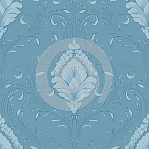 Vector volumetric damask seamless pattern element. Elegant luxury embossed texture for wallpapers, backgrounds and page