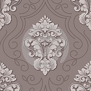 Vector volumetric damask seamless pattern element. Elegant luxury embossed texture for wallpapers, backgrounds and page