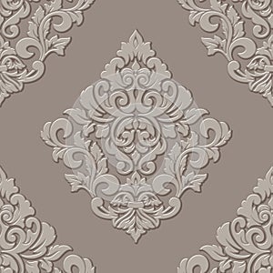 Vector volumetric damask seamless pattern element. Elegant luxury embossed texture for wallpapers, backgrounds and page