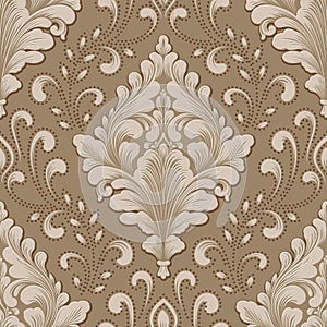 Vector volumetric damask seamless pattern element. Elegant luxury embossed texture for wallpapers, backgrounds and page