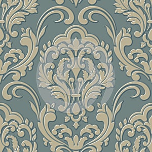 Vector volumetric damask seamless pattern element. Elegant luxury embossed texture for wallpapers, backgrounds and page