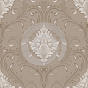 Vector volumetric damask seamless pattern element. Elegant luxury embossed texture for wallpapers, backgrounds and page