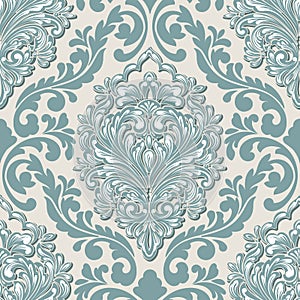 Vector volumetric damask seamless pattern element. Elegant luxury embossed texture for wallpapers, backgrounds and page