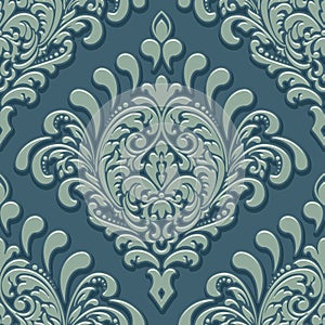 Vector volumetric damask seamless pattern element. Elegant luxury embossed texture for wallpapers, backgrounds and page