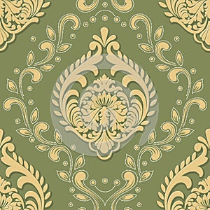 Vector volumetric damask seamless pattern element. Elegant luxury embossed texture for wallpapers, backgrounds and page