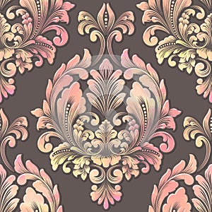 Vector volumetric damask seamless pattern element. Elegant luxury embossed texture with watercolor for wallpapers