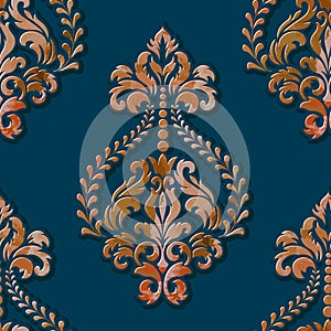 Vector volumetric damask seamless pattern element. Elegant luxury embossed texture with watercolor for wallpapers