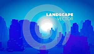 Vector voxel panorama background. 3d map for game goal