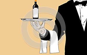 Vector waiter with wine