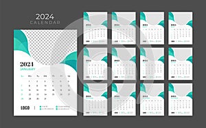 Vector wall calendar 2024, Wall calendar 2024, Corporate and business planner template in English