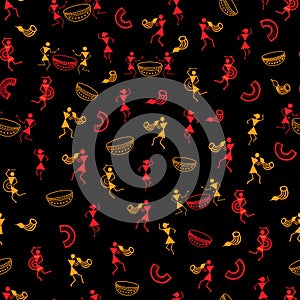 Vector warli seamless pattern background.
