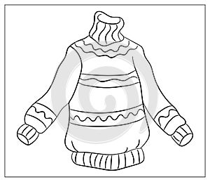 Vector warm winter sweater icon. Outline illustration of winter sweater. Hand drawn illustration for logo, icon, app, UI