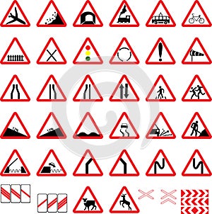 Vector warning and prohibitory road signs