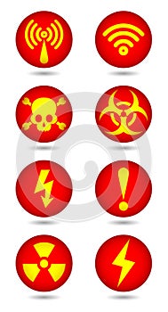 Vector warning, signal symbol and radiation sign