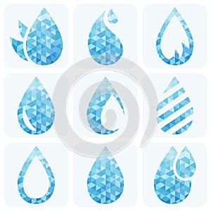 Vector water drops set. Creative blue icons