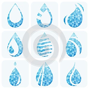 Vector water drops set. Creative blue icons