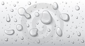 Vector water drops set isolated on a transparent background. Realistic illustration. Pure clear liquid. Different shapes