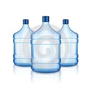 Vector water empty bottle. Large plastic big blue transparent bottle for clean water, isolated