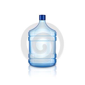 Vector water empty bottle. Large plastic big blue transparent bottle for clean water, isolated