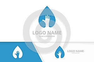 Vector water and hand logo combination. Unique oil drop logotype design template.