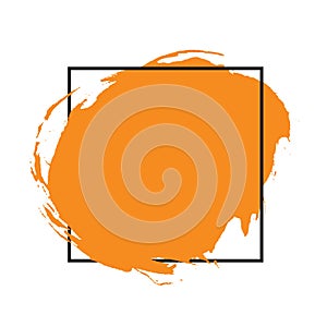 Vector watercolor abstract background. Element orange watercolor splash in square. Handmade grunge label.