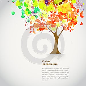 Vector watercolor autumn tree with spray paint. Autumnal theme photo