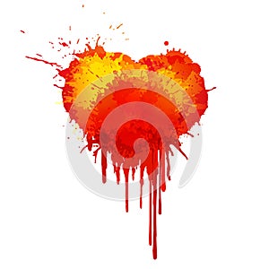 Vector Watercolor blood heart illustration on white background.