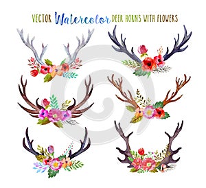 Vector watercolor deer horns