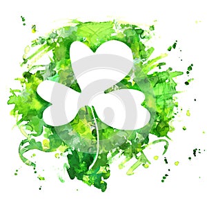 A vector and watercolor drawing of a shamrock, an Irish clover, with a grunge texture