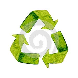Vector watercolor green recycling symbol isolated on white background for eco aware design
