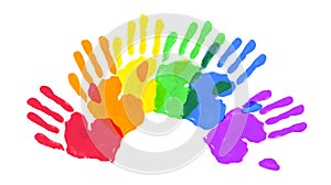 Vector Watercolor Painted Hands. Colorful Rainbow Pride Symbols Isolated